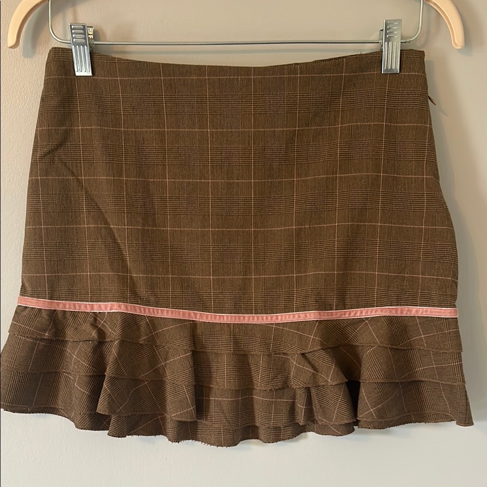 Speechless Brown Tan Mini Pencil Skirt with Ruffles